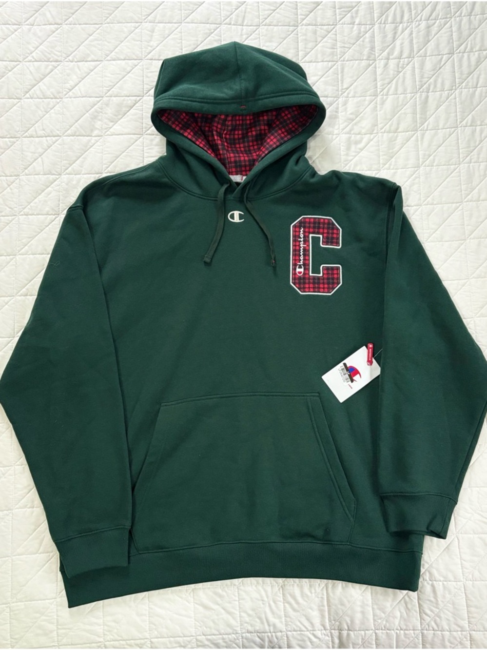 Champion Plaid Lined Fleece Hoodie Dark Green Mens Xl Nwt